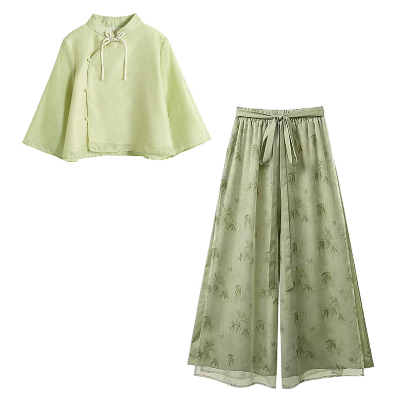 宋制汉服盘扣上衣阔腿裤套装茶服