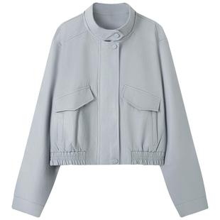 慕兔复古PU皮衣立领夹克外套女2025秋季新款宽松机车服短款上衣