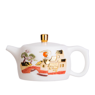 陈德根大师级羊脂玉茶壶陶瓷家用德化白瓷泡茶壶手绘描金正品大号