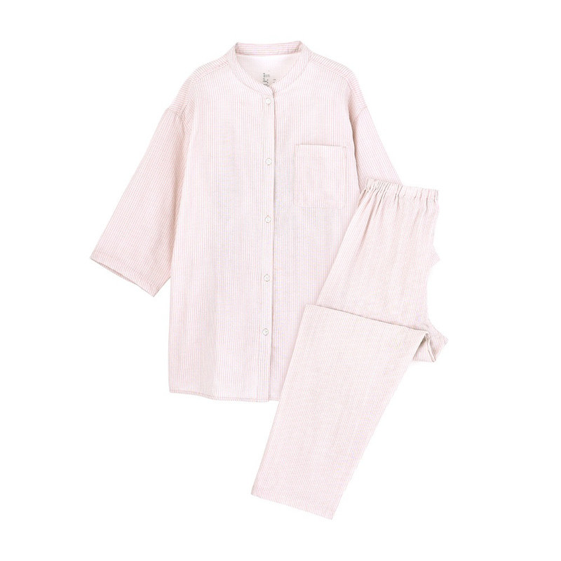 双层纱纯棉夏情侣薄款格子家居服