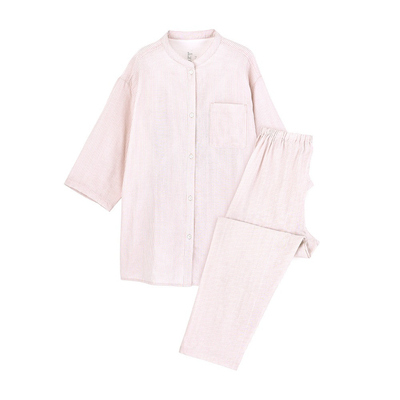 双层纱纯棉夏情侣薄款格子家居服