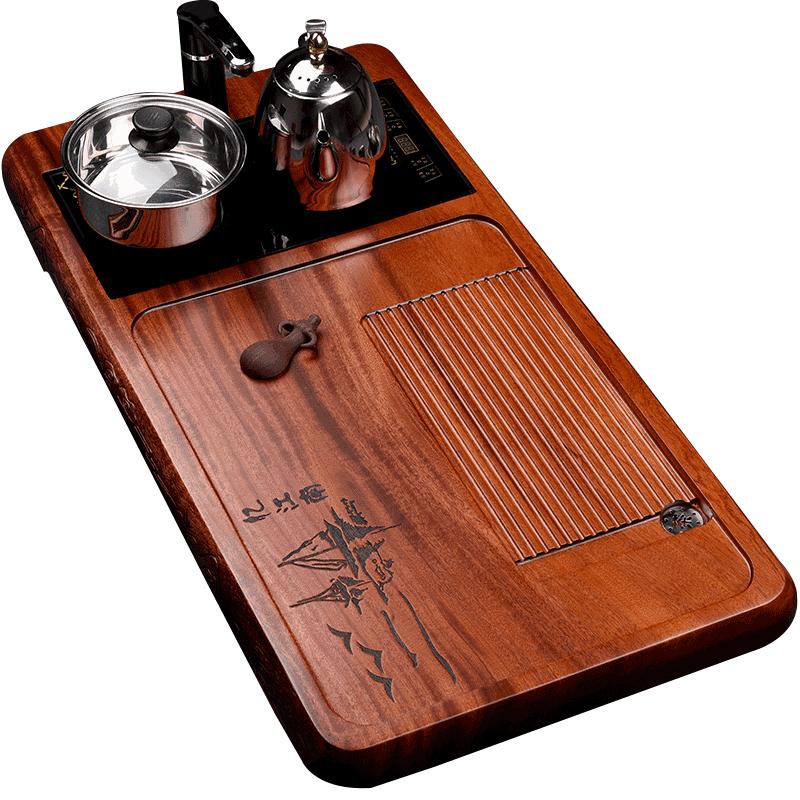 从简整块花梨木茶盘功夫茶具套装四合一特大号实木排水式茶托茶台