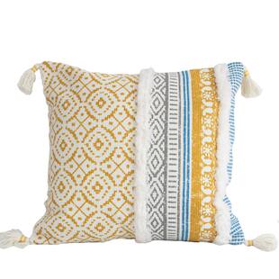 新品 三色丝网印45x45cm复古印花抱枕套欧式簇绒沙发靠垫套办公靠