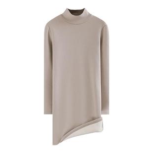 冬新韩半高领修身纯白加绒加厚体恤打底连衣裙中长款长袖女装保暖