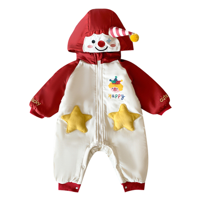 宝宝过年棉服冬季婴儿连体衣夹棉加绒衣服婴幼儿红色爬服外出冬装