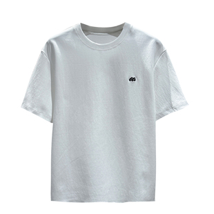 春季红色新年款重磅刺绣短袖男肩部立体走线宽松圆领版型时尚T恤