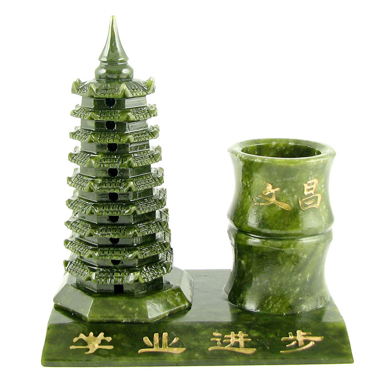 南玉笔筒九层文昌塔工艺品摆件9
