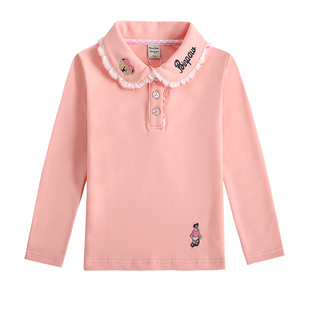 女童T恤长袖纯棉春秋新款儿童加绒打底衫女孩白色洋气娃娃领上衣