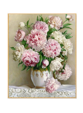 牡丹花瓶钻石画客厅餐厅花卉全钻