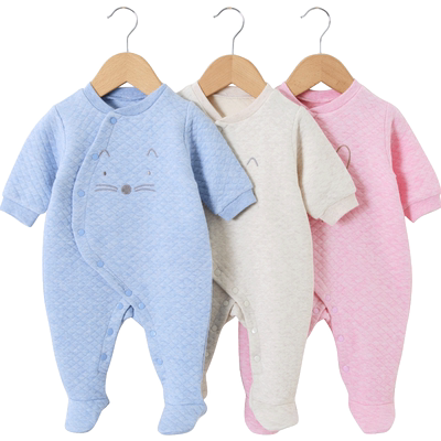 春秋季新生婴儿包脚连体衣纯棉