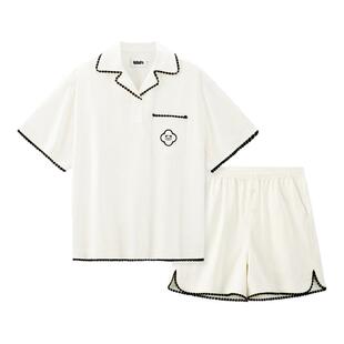 tbh野兽派家居熊猫嘭嘭天丝棉长款古巴领家居服套装可外穿睡衣夏