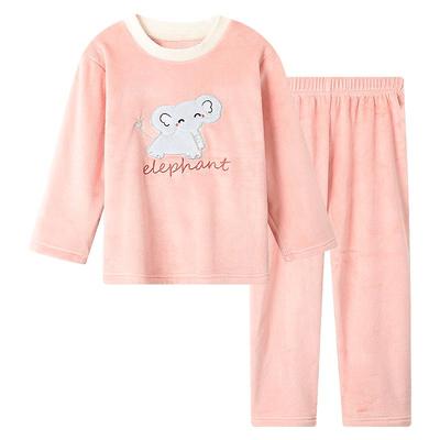 儿童秋冬双面海岛绒家居服男童长袖圆领女宝宝加厚保暖睡衣套装