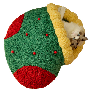 猫窝冬季保暖封闭式圣诞猫屋猫睡袋幼猫钻洞隧道加厚袜子窝猫咪床