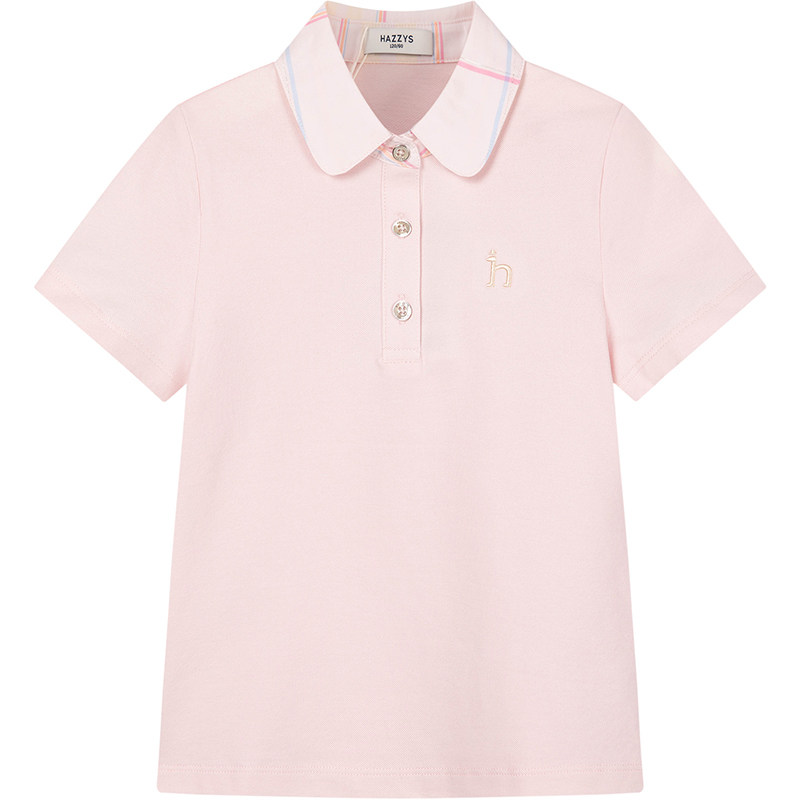 hazzys哈吉斯童装女童POLO衫2026夏新中大童翻领丝光长绒短袖T恤