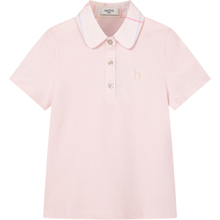 hazzys哈吉斯童装女童POLO衫2026夏新中大童翻领丝光长绒短袖T恤