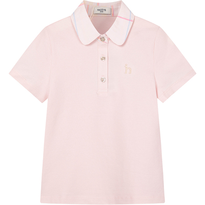 hazzys哈吉斯童装女童POLO衫2026夏新中大童翻领丝光长绒短袖T恤