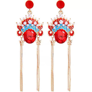 脸谱耳钉女s925纯银中国风高级感汉服京剧民族国潮轻奢刀马旦耳环