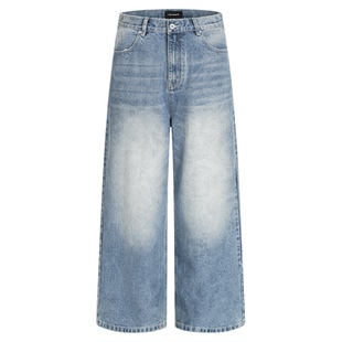 INKNOTS美式复古水洗巴黎扣baggy宽松牛仔裤男女cleanfit阔腿长裤