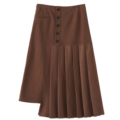 秋冬直降/冬原创JI简设计感不对称毛呢风琴百褶半身裙长短款4006