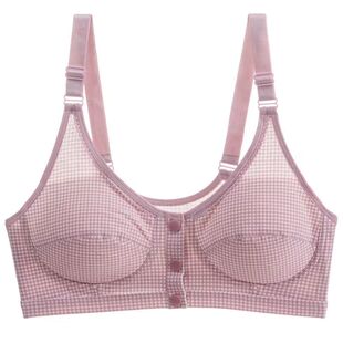 前面扣格子纯棉内衣少女学生女士全棉文胸无钢圈胸衣中老年薄棉夏