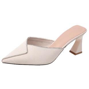 新款试衣间包头半拖鞋女夏外穿女士尖头高跟鞋懒人凉拖鞋半托单鞋