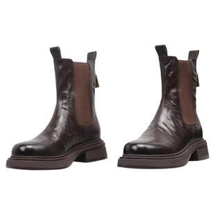 【真皮羊皮加绒】星期六切尔西靴女短靴秋冬商场同款厚底中筒靴直