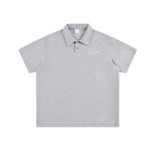 Dream made 美式cleanfit正肩灰色polo衫短袖t恤男款夏季男生上衣