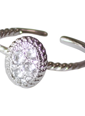 MissQueeny其微|月色椭圆开口戒指满镶锆石精致简约日常闪耀