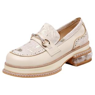 杨小东真皮小皮鞋粗跟松糕鞋女原创春5厘米中跟圆头英伦单鞋厚底