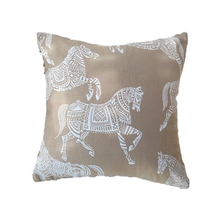 Texdream态度燕麦色皇家马匹提花抱枕现代中古沙发客厅皮草靠垫套