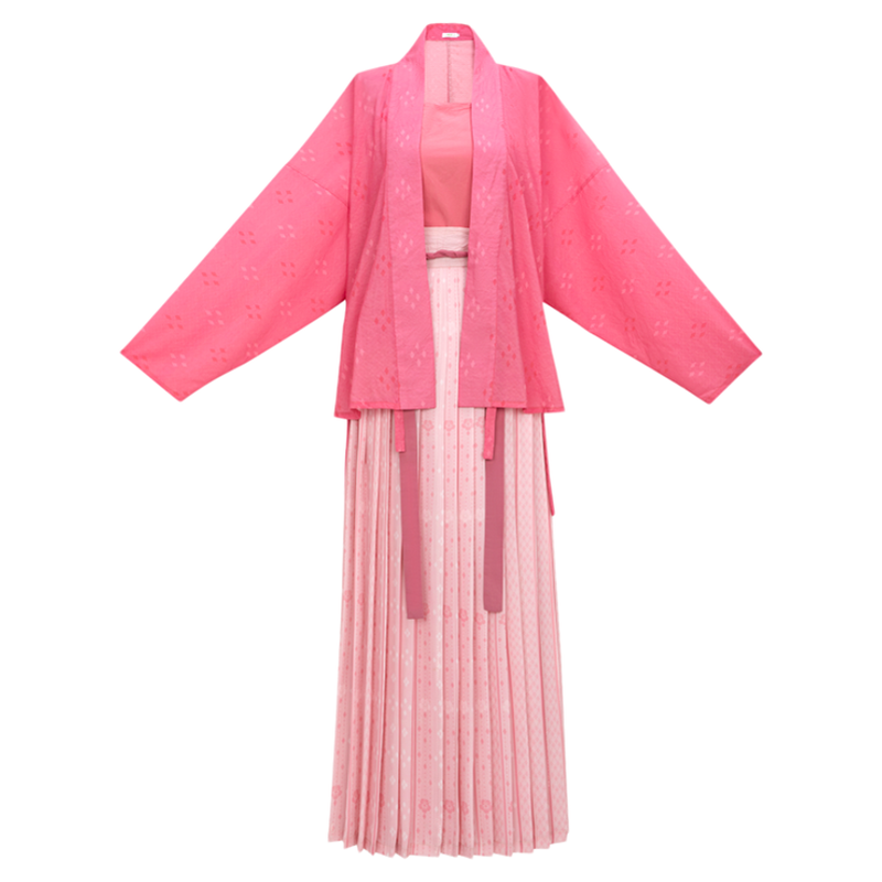 醒春集【桃枝】宋制汉服飞机袖一片式褶裙天丝粉色显白传统日常风