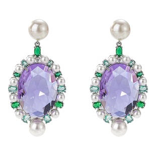 CRAYONX 深谷幽兰  紫色糖果珍珠花边 设计师锆石银针耳饰