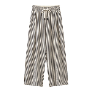 云上生活【泡泡条纹裤】薄款透气抽绳直筒裤夏季显瘦休闲裤女下装