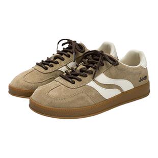 Jeep黄色平底德训鞋女鞋2025新款百搭休闲鞋复古时尚小众T头板鞋