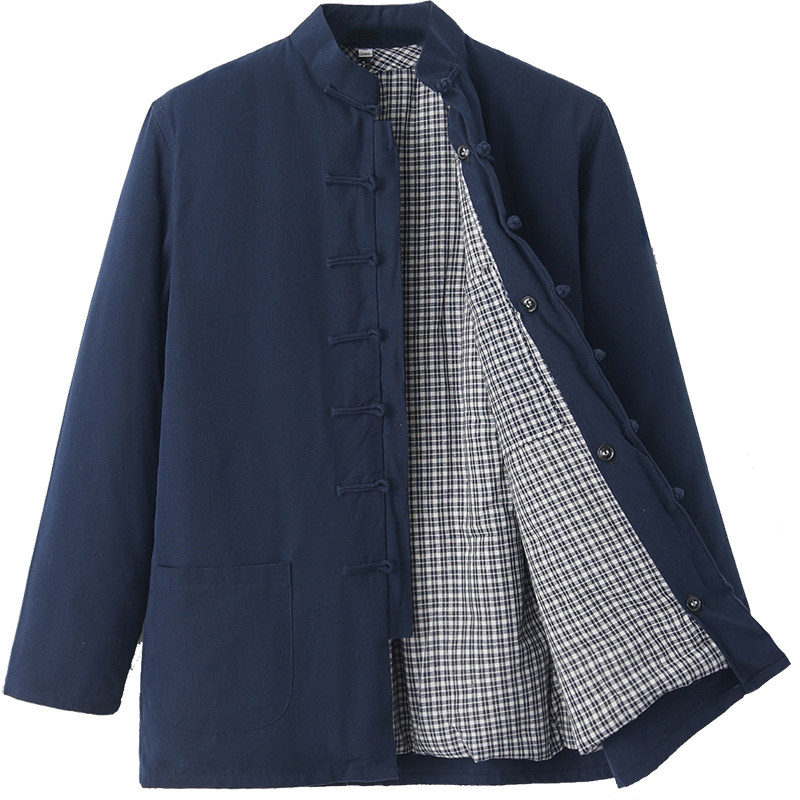 中老年冬季加厚保暖纯棉老粗布棉花棉袄唐装男手工可拆卸中式棉衣