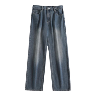 迈特优烟黑色牛仔裤男秋季新款宽松直筒美式高街复古阔腿裤子