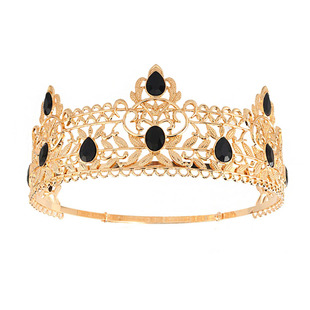 可调节金属皇冠儿童成人可佩戴黑色宝石镶嵌王冠生日派对加冕礼物