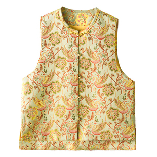 天鹅湖纹非遗宋锦桑蚕丝新中式对襟马甲外套真丝女国风上衣开衫春