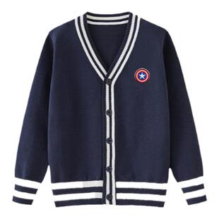 男童中大童春秋薄款开衫学生洋气百搭学院风针织外套校服撞色上衣