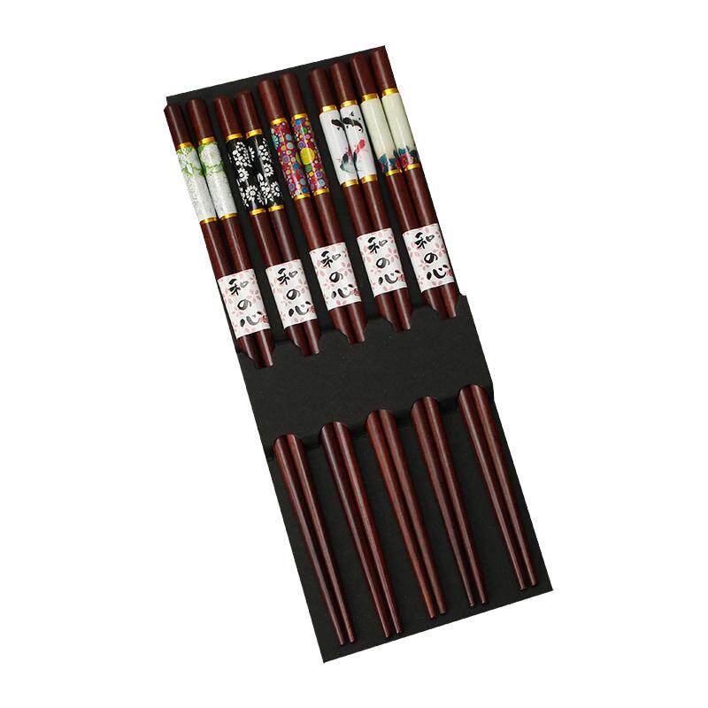中式红檀木 5-10双防霉家庭装成人天然家用木制防滑块子 一人一筷