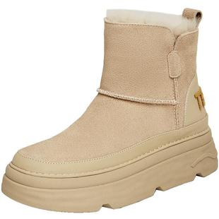 天美意户外工装雪地靴加绒保暖棉鞋女厚底短靴子CMS40DD3