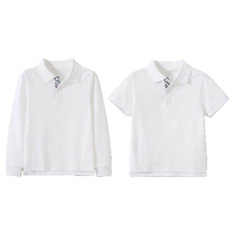 儿童白色纯棉POLO衫长袖男女童T恤小学生校服夏季上衣短袖学院风