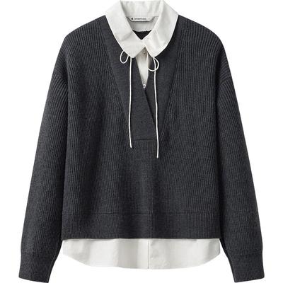 播商场同款假两件拼接衬衫女24冬季新款慵懒风气质上衣BDR4HD3425