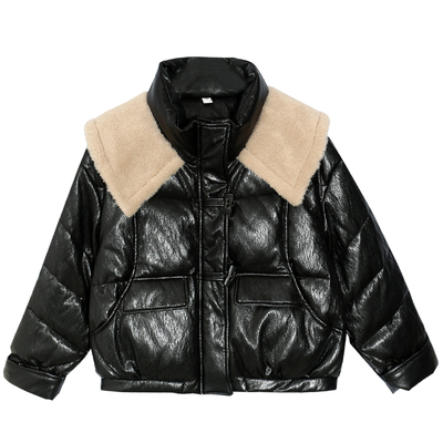 羊羔毛拼接立领短款羽绒服女保暖