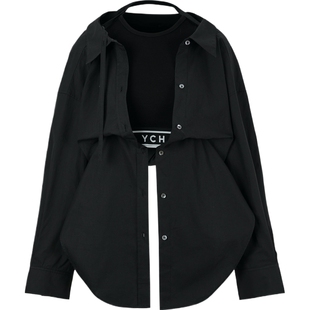 【折扣】YCH 夏季女分层式棉质府绸拼接棉质混纺衬衫