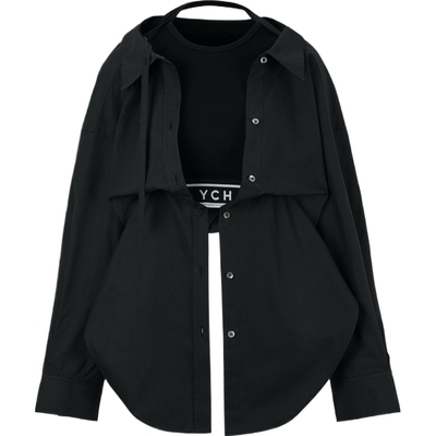 【折扣】YCH 夏季女分层式棉质府绸拼接棉质混纺衬衫