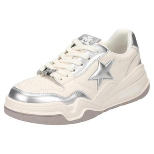 SATURDAYMODE休闲板鞋女春秋新款星星撞色百搭厚底银色小白鞋