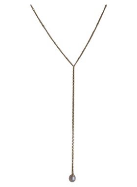 astudio纯银性感Y形珍珠流苏项链