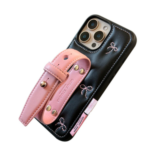 皮质刺绣甜美粉蝴蝶结豆豆钉手机壳iphone17Promax经典手机壳苹果16promax/15系列原创设计保护套手机保护壳