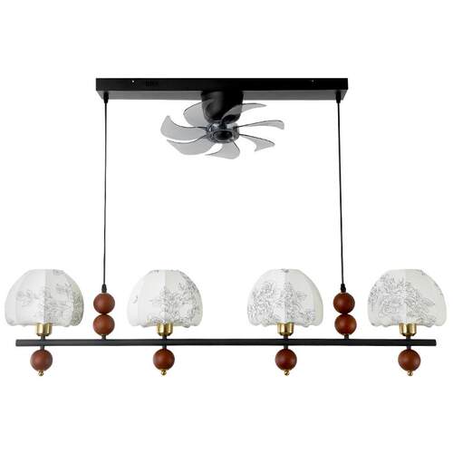 默川法式复古宋氏美学餐厅吊扇灯实木奶油中古风书房餐桌风扇吊灯